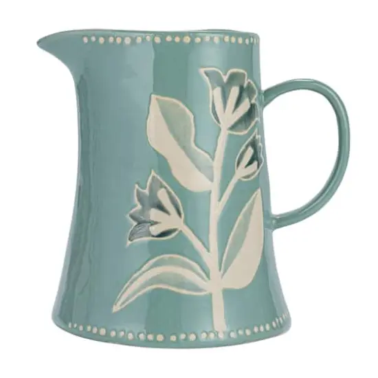Hello Honey&reg; 8" Blue Hand-Painted Wax Relief Pattern Stoneware Pitcher {5}