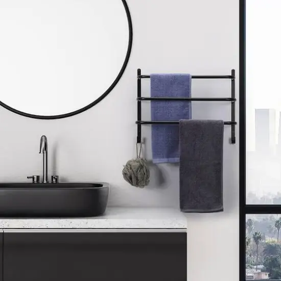 Black Metal Bathroom Towel Bar Wall Mounted Rack with Hooks {7}