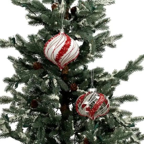 4 Pack 4.7" Red & White Beaded Wavy Stripes Shatterproof Onion Ornaments by Ashland&reg; {4}