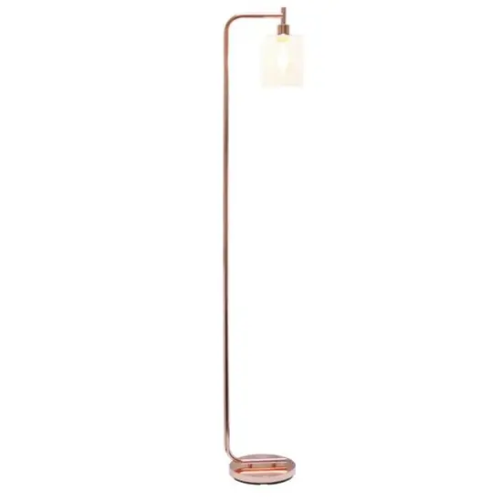 Simple Designs&trade; Iron Lantern Floor Lamp with Glass Shade Rose Gold {3}