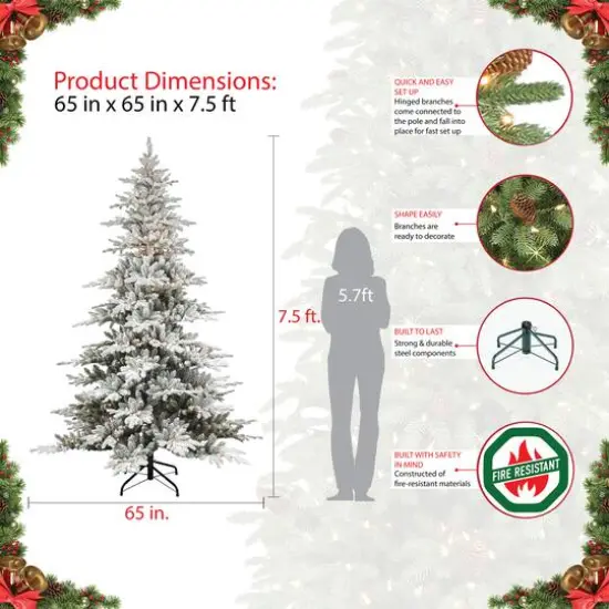 7.5ft. Pre-Lit Flocked Utah Fir Artificial Christmas Tree, Clear Lights {6}