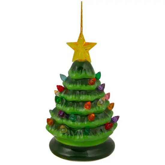 5" Green LED Retro Christmas Tree Ornament {1}