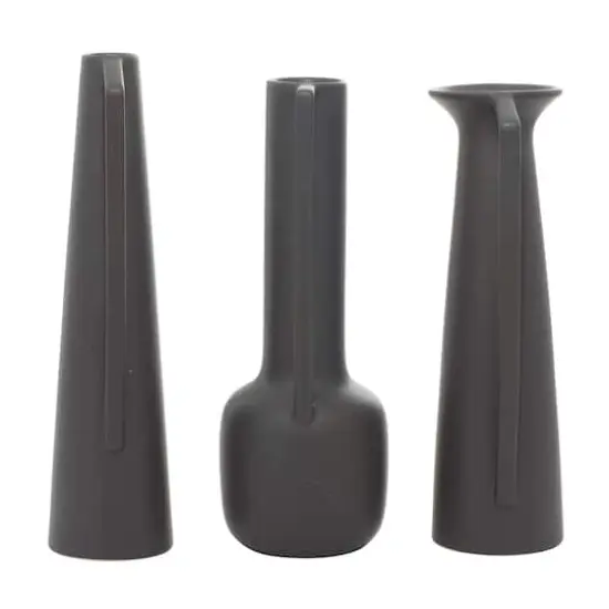 CosmoLiving by Cosmopolitan Set of 3 Dark Grey Ceramic Modern Vase, 17", 16", 16" {3}