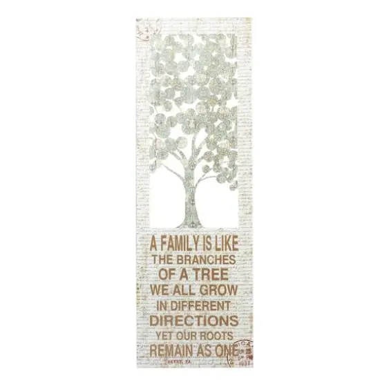 Beige Farmhouse Tree Metal Wall Decor, 36" x 12" {1}