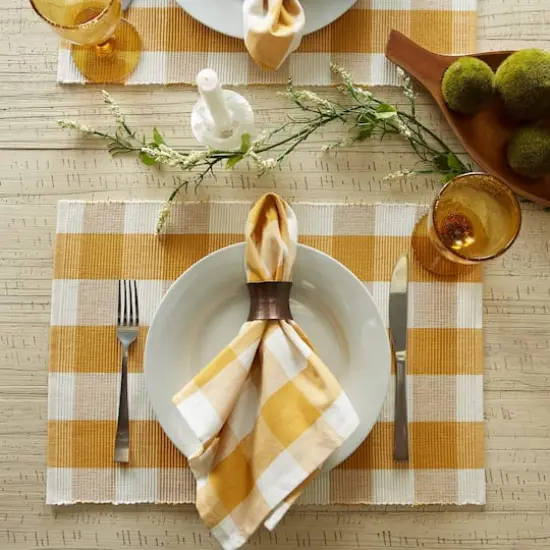 DII&reg; Buffalo Check Ribbed Placemat, 6ct. Honey Gold/White {6}