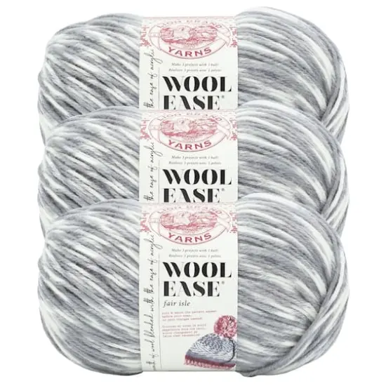 3 Pack Lion Brand&reg; Wool Ease&reg; Fair Isle Yarn Ice and Gray {1}