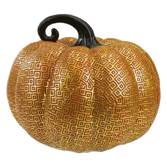 7.5" Gold & Orange Textured Pumpkin Fall Decoration {1}