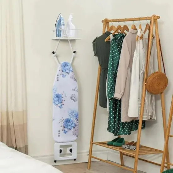 NEX&trade; White Wall-Mounted Y-Leg Ironing Board Hanger with Storage Basket {7}