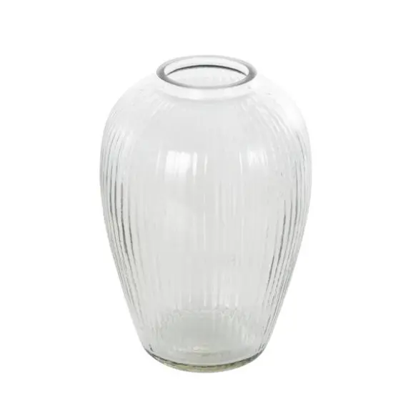 9.5" Clear Glass Ribbed Fluted Decorative Vase {7}