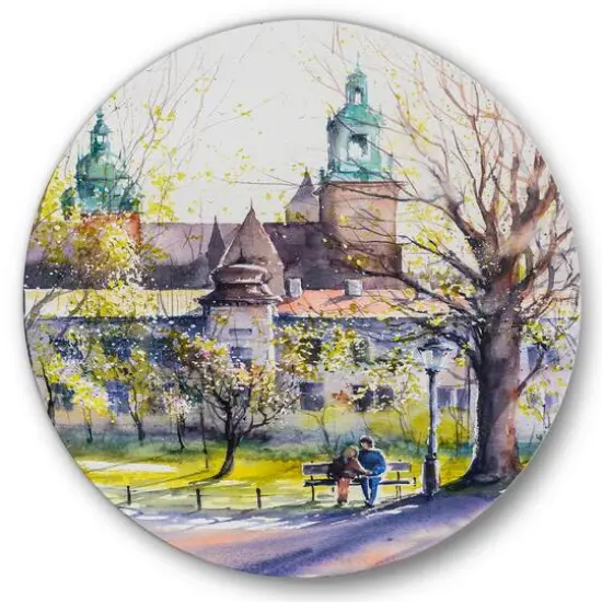 Designart - Castel Through The Trees of The Park - Country Metal Circle Wall Art {4}