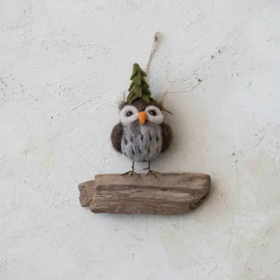 Hello Honey&reg; 5.5" Handmade Wool Felt Owl Ornament with Tree Hat {3}
