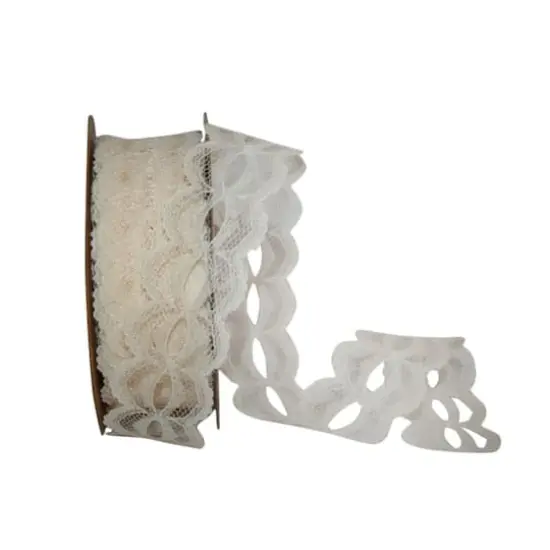 JAM Paper 1.25" x 25yd. Natural Scallop Lace 3 Ribbon {1}