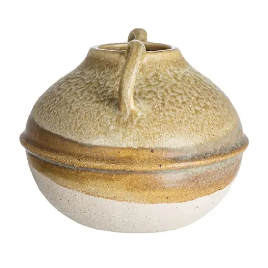 Hello Honey® Bloomingville 6" Tan Reactive Glaze Stoneware Tri-Tone Vase with Handles {4}