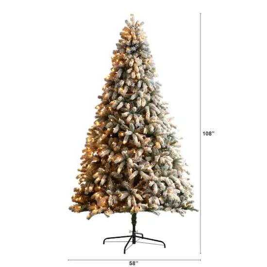 9ft. Pre-Lit Flocked South Carolina Spruce Artificial Christmas Tree, Clear LED Lights {3}