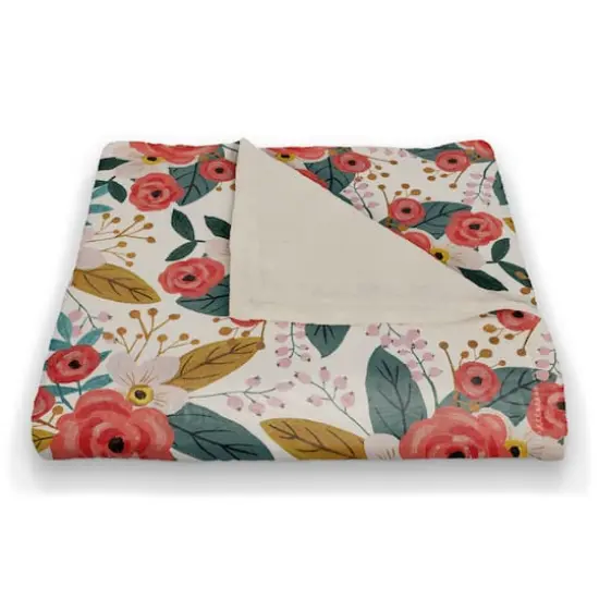 White Throw Blanket with Blush Floral Pattern {1}