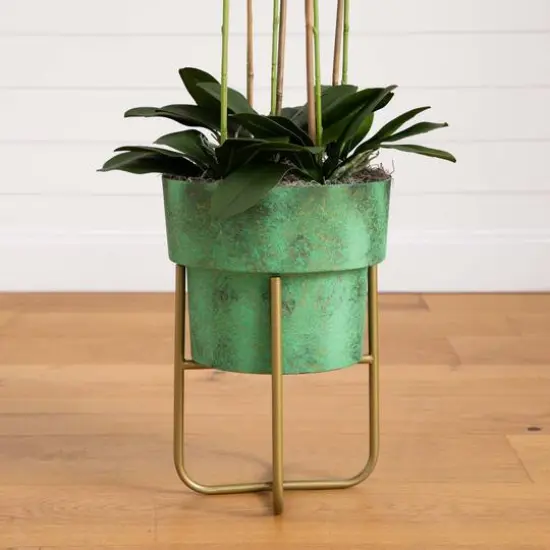 3.5ft. White Orchid Arrangement in Patina Metal Planter with Stand {9}