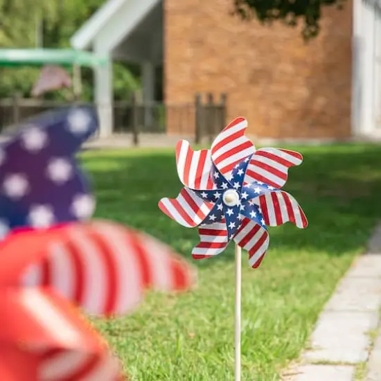Glitzhome&reg; 32" Plastic Stars & Stripes Patriotic Windmill Set {6}