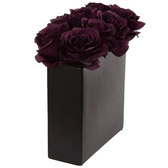 Rose Arrangement In Black Square Vase Purple Elegance {3}