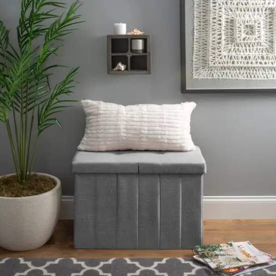Simplify Gray Collapsible Flip Top Hamper Ottoman {5}