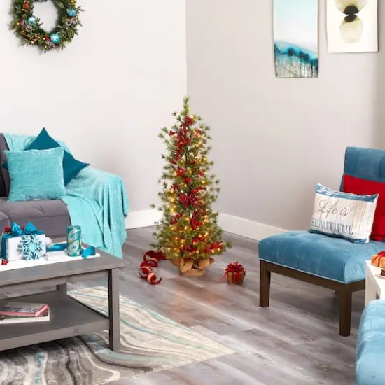 4ft. Pre-Lit Berry & Pine Artificial Christmas Tree, Warm White Lights {7}