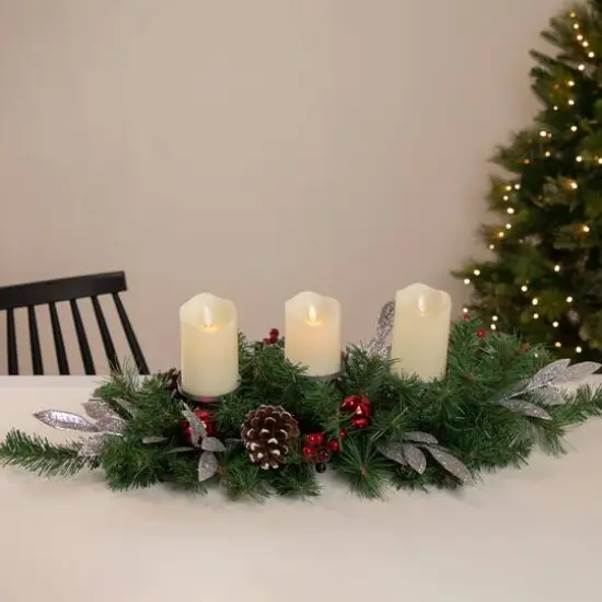 32" Frosted Pine Cone & Berries Artificial Christmas Candle Holder Centerpiece {4}