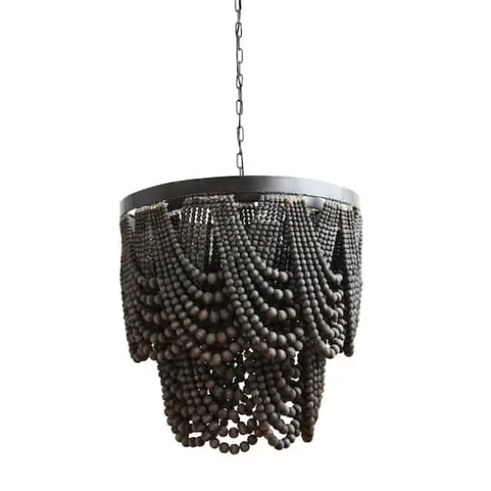 Hello Honey&reg; 27.5" 2-Tier Draped Wood Bead Chandelier Black {8}