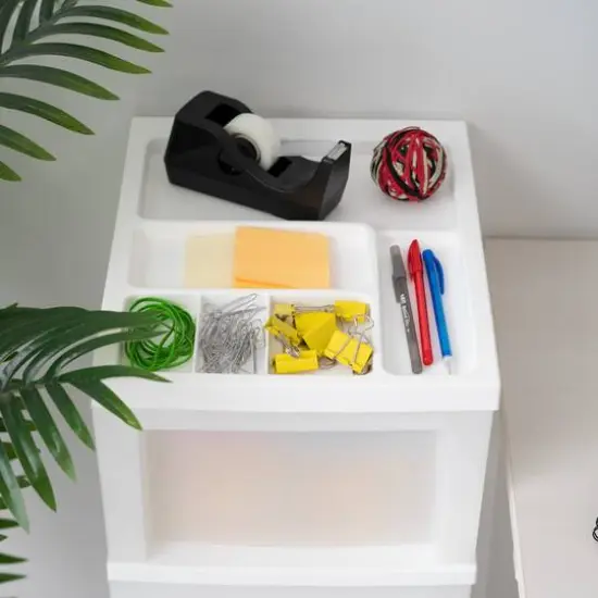 IRIS White 4-Drawer Medium Cart With Organizer Top {6}