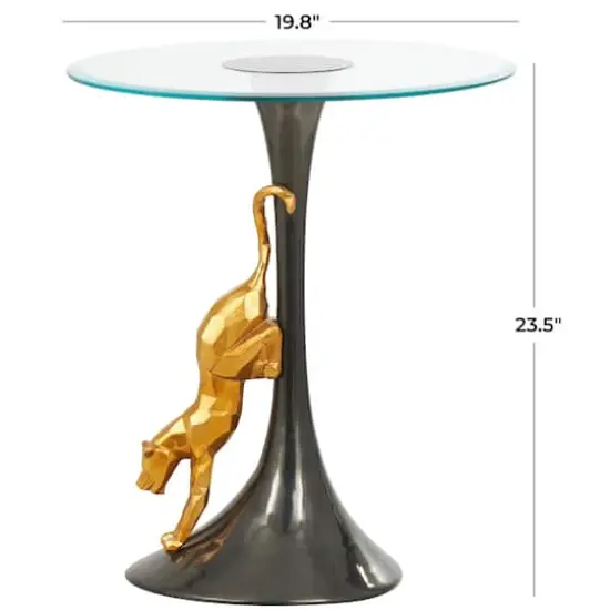 24" Black & Gold Leopard Accent Table {5}
