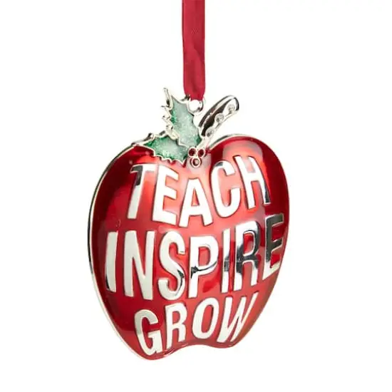 3.25" Red and Silver Plated Apple Teacher Christmas Ornament with European Crystals {8}