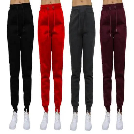 Galaxy by Harvic Women's Relaxed Fit Fleece-Lined Jogger Sweatpants 4 Pack Black/Red/Charcoal/Burgundy {1}