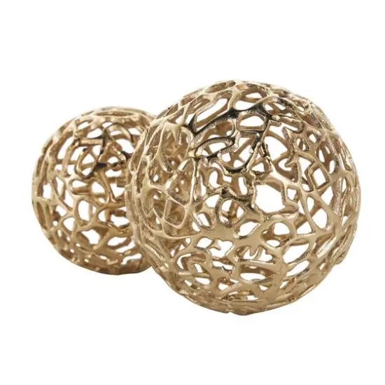 Open Lattice Work Aluminum Decorative Ball Orbs & Vase Filler Set Gold {7}
