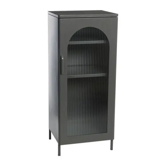 Hello Honey&reg; 40" Solstice Narrow Metal Accent Cabinet with Adjustable Storage Shelves and Arched Glass Door Gray {1}