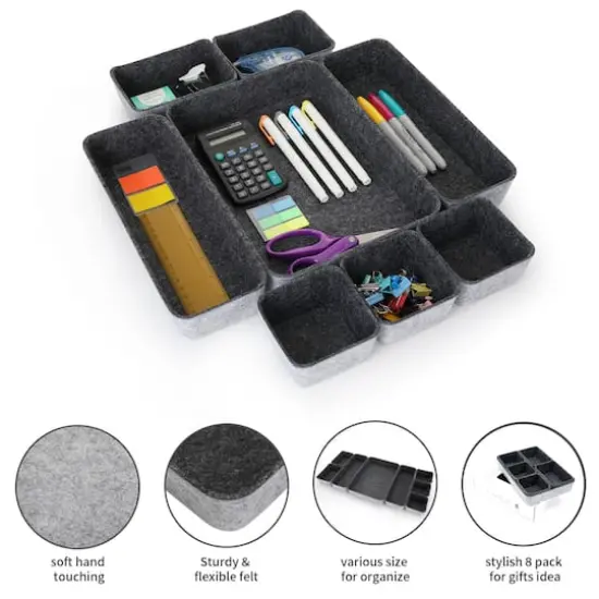 Welaxy Felt 8 Piece Drawer Organizer Tray Set Charcoal {4}