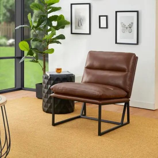 Glitzhome&reg; Modern Thick Leatherette Accent Chair Coffee {3}