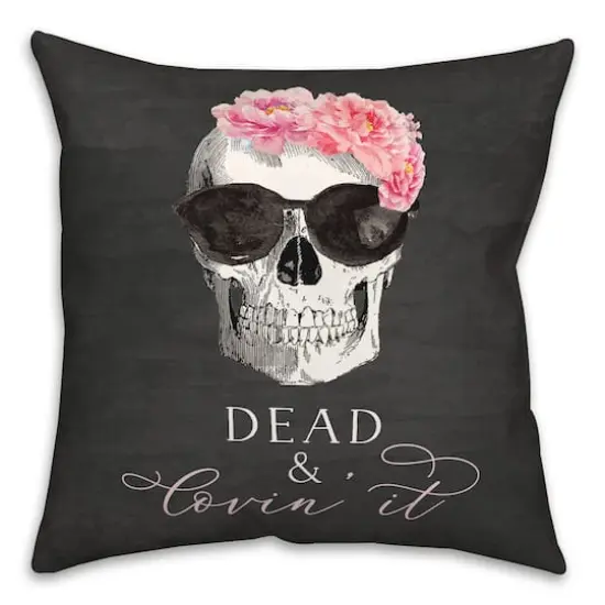 Dead & Lovin' It Skull Throw Pillow {1}