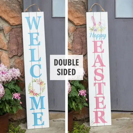 Glitzhome&reg; 42'' Happy Easter & Welcome Wooden Double-Sided Porch Sign {3}
