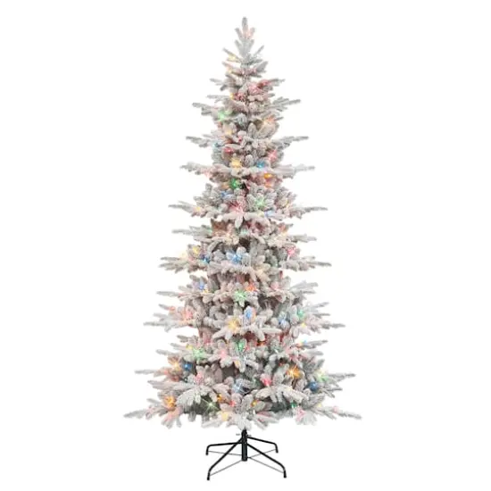 7.5ft. Pre-Lit Slim Flocked Artificial Utah Fir Tree, Multicolor Lights {1}