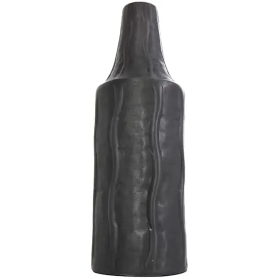 14" Black Metal Snakeskin Inspired Vase with Dimensional Wavy Accents {4}