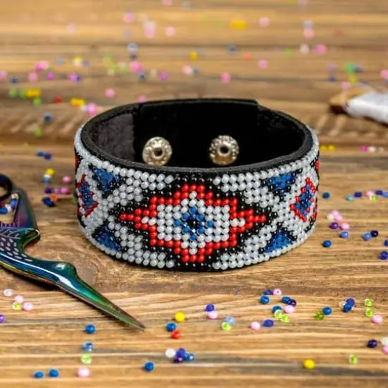 Wonderland Crafts Red & White Bead Artificial Leather Embroidery Bracelet Kit {3}