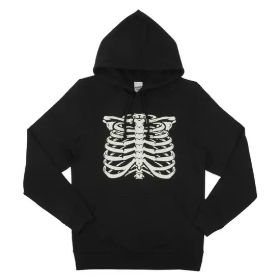 Black Glow-in-the-Dark Ribcage Adult Pullover Hooded Sweatshirt by Celebrate It&trade; {1}