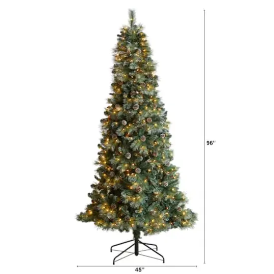 8ft. Pre-Lit Frosted British Columbia Mountain Pine Artificial Christmas Tree, Clear Lights {5}