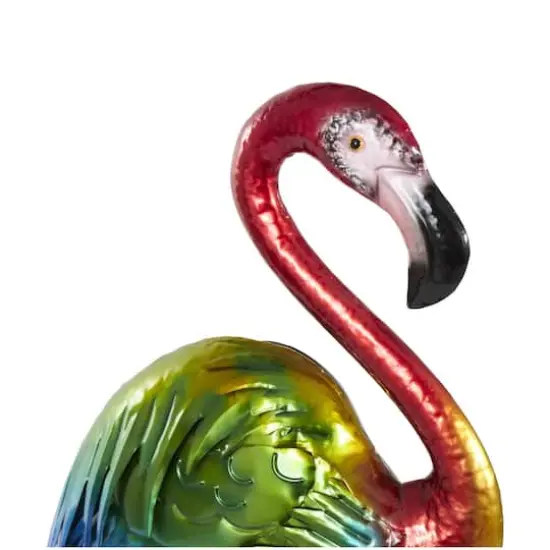 Tall Rainbow Textured Metal Flamingo Garden Sculpture Set {4}
