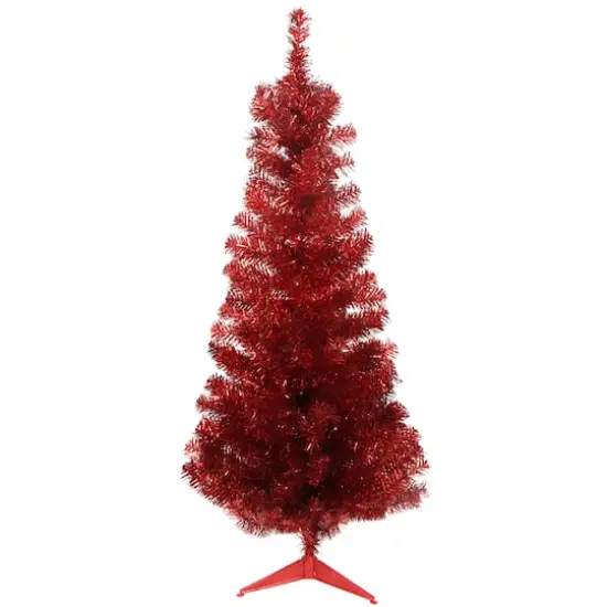4ft. Unlit Red Tinsel Artificial Christmas Tree {1}