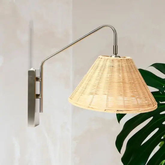 Hello Honey&reg; Rattan & Metal Wall Sconce Satin Nickel {3}