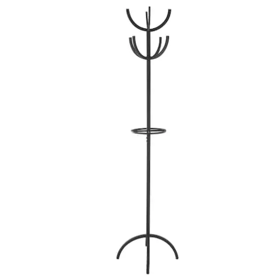 72" Black Metal 8 Hook Coat Rack with Ached Legs {9}