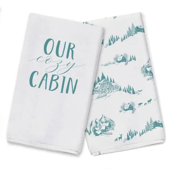 Snowy Town Teal Tea Towels - Set of 2 {1}