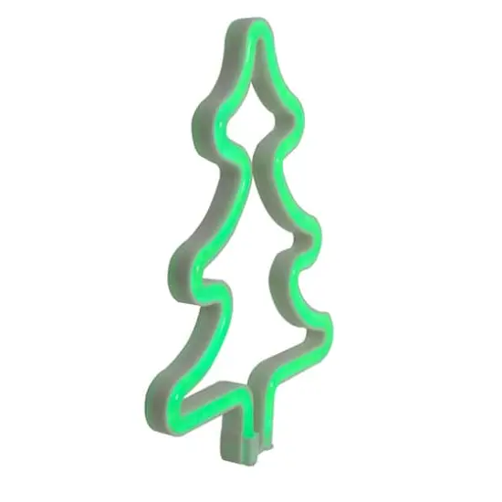 9.5" Green Neon LED Christmas Tree Window Silhouette {4}