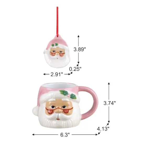 Mr. Christmas 16oz. Ceramic Santa Mug & Ornament Set Pink {4}