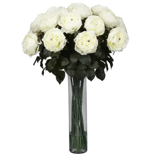 2.5ft. White Fancy Rose In Glass Cylinder Vase {1}