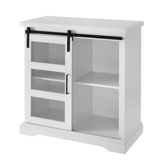 Walker Edison 32" Solid White Sliding Glass Door Modern Accent Cabinet {1}